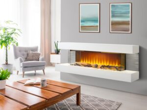 Aurora Armada Electric Wall Fireplace Suite with Downlights & Remote in Pure White, 52 Inch
